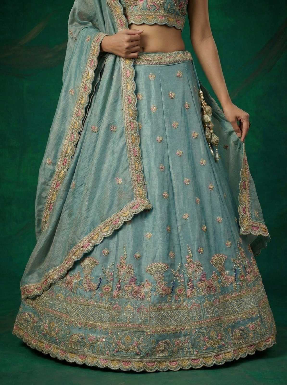 YNF Wholesale Tissue Embroidered Lehenga  | Surat Manufacturer