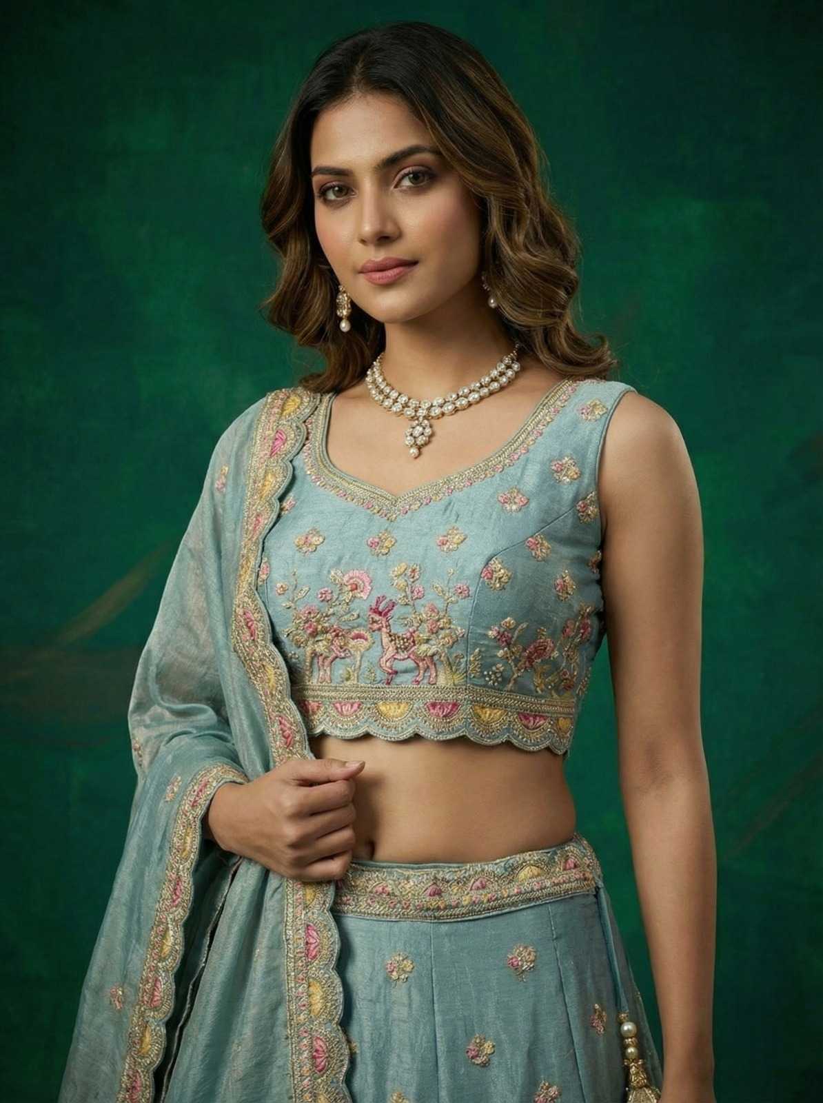 YNF Wholesale Tissue Embroidered Lehenga  | Surat Manufacturer