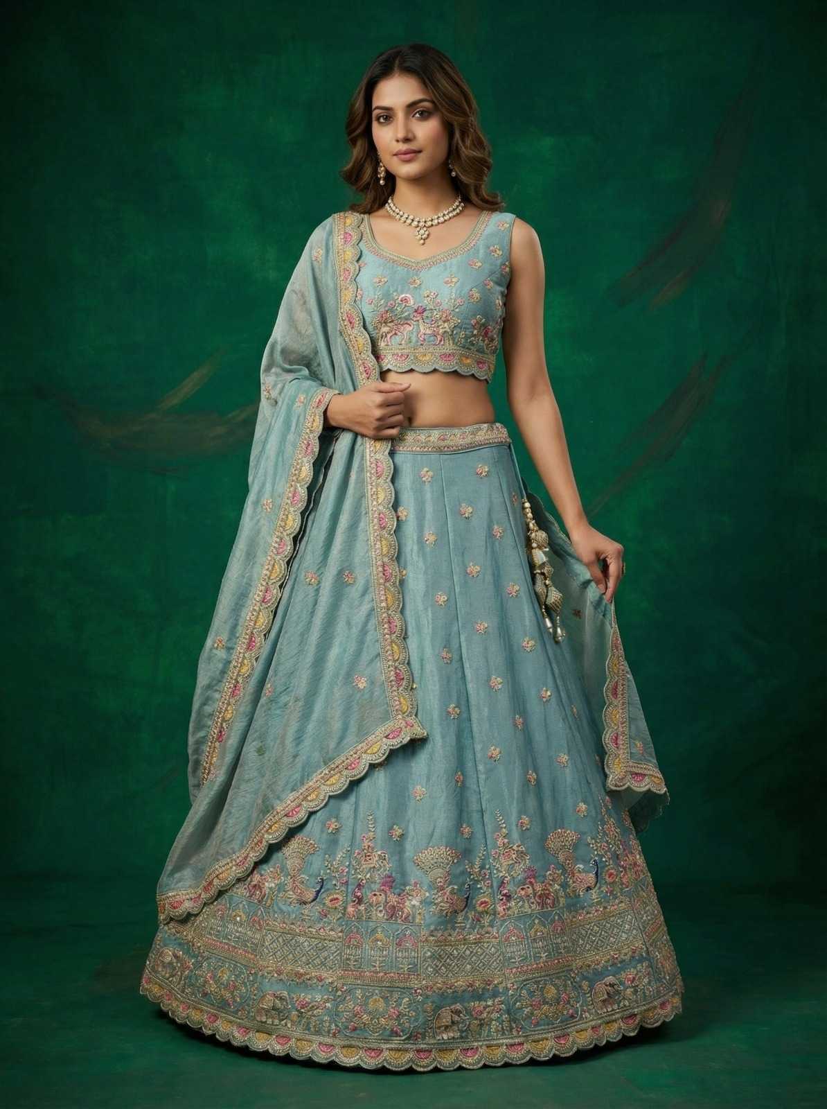 YNF Wholesale Tissue Embroidered Lehenga  | Surat Manufacturer