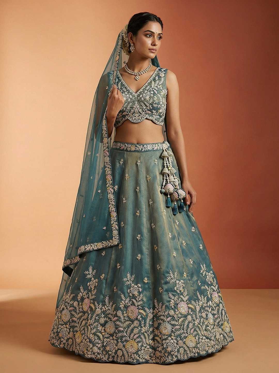 YNF Wholesale Tissue Embroidered Lehenga  | Surat Manufacturer