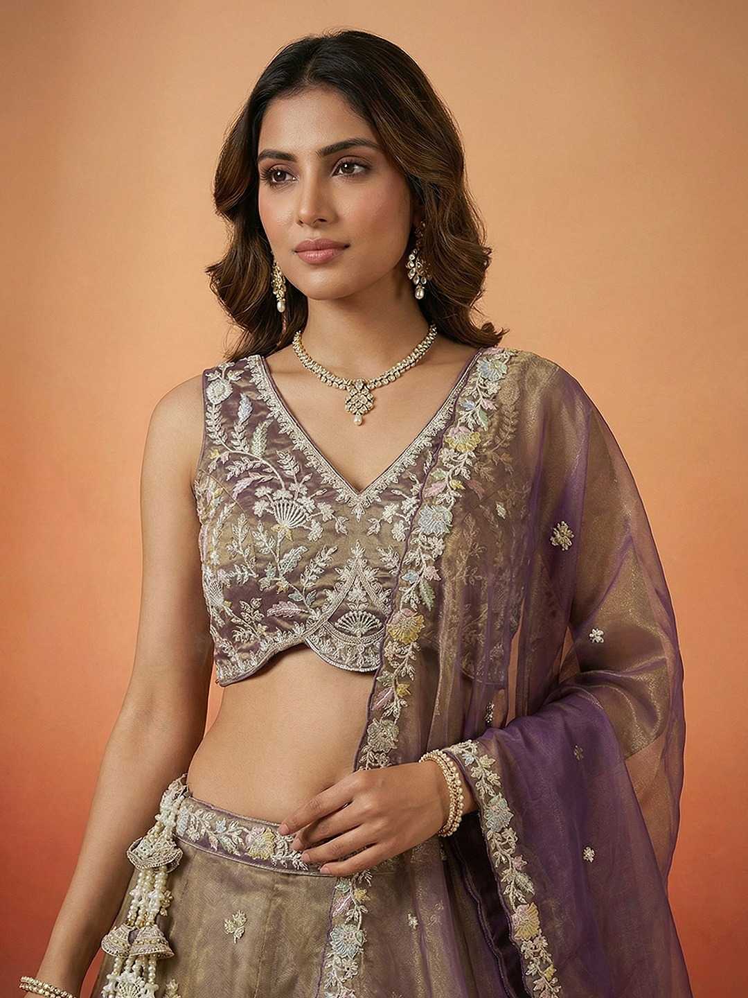 YNF Wholesale Tissue Embroidered Lehenga  | Surat Manufacturer