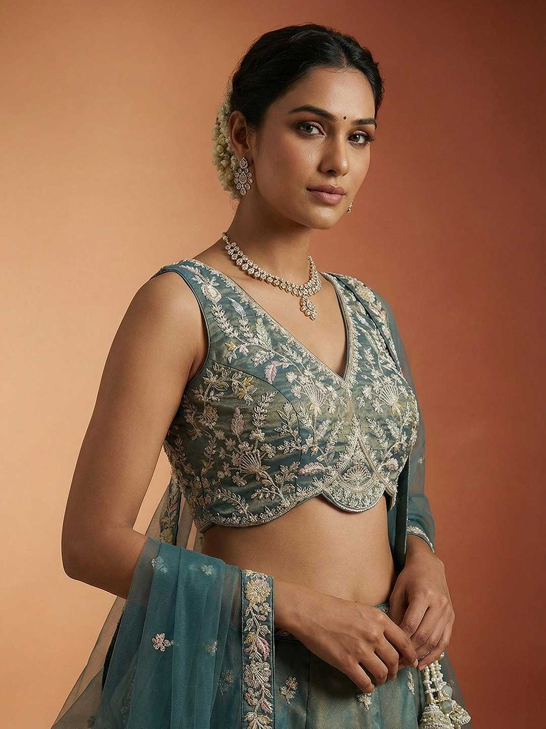 YNF Wholesale Tissue Embroidered Lehenga  | Surat Manufacturer