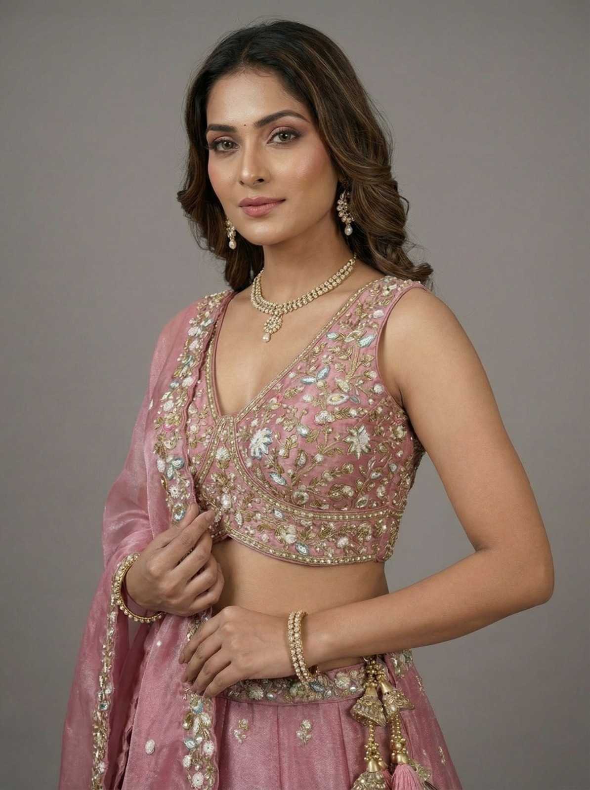 YNF Wholesale Tissue Embroidered Lehenga  | Surat Manufacturer