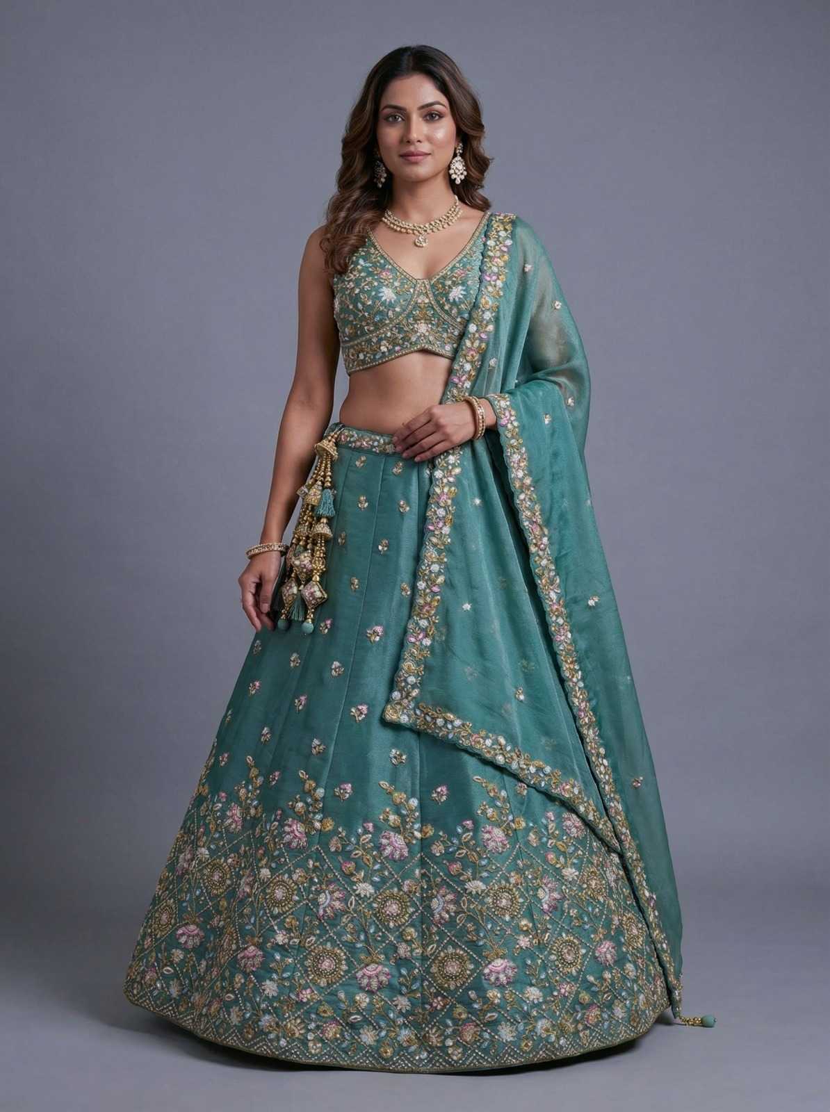 YNF Wholesale Tissue Embroidered Lehenga  | Surat Manufacturer