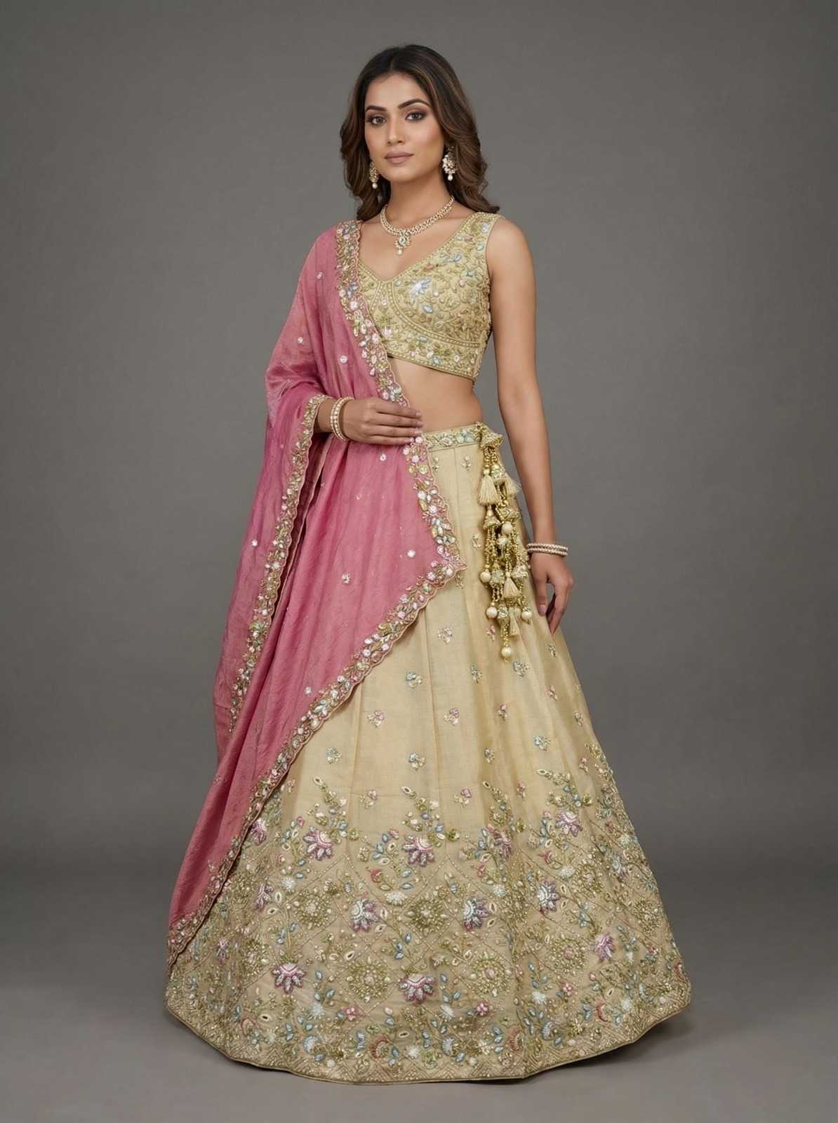 YNF Wholesale Tissue Embroidered Lehenga  | Surat Manufacturer