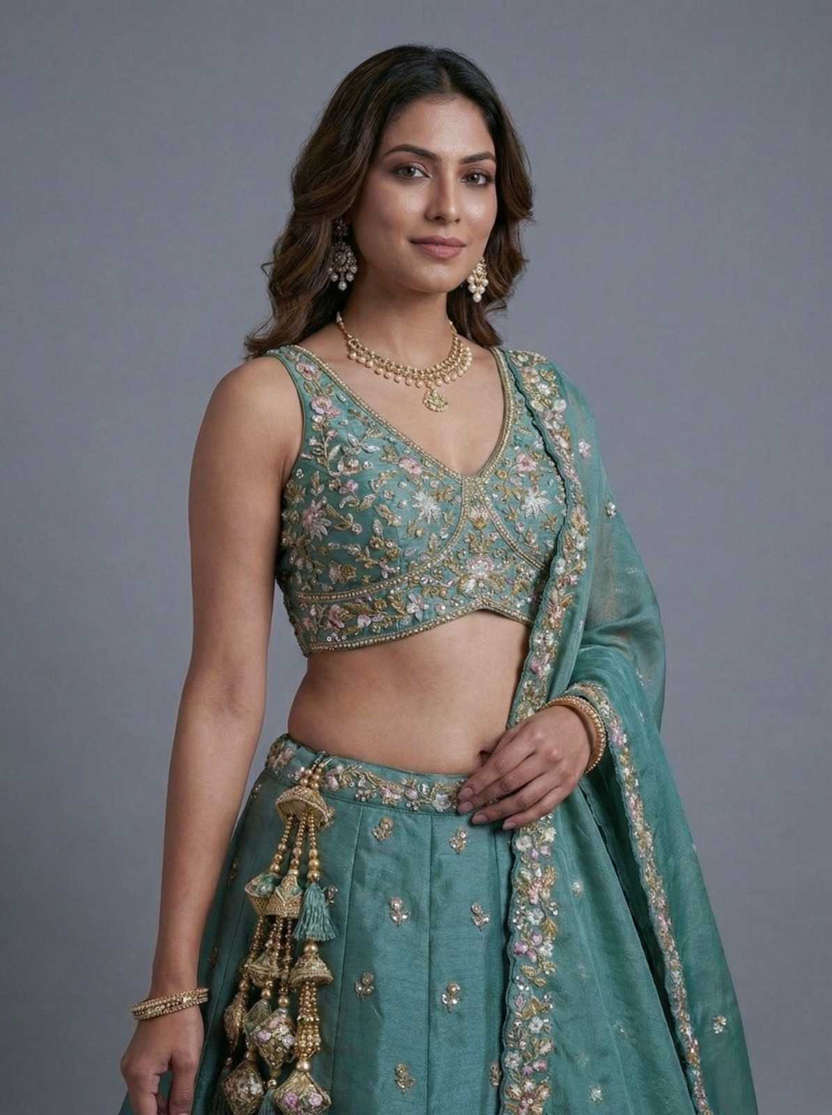 YNF Wholesale Tissue Embroidered Lehenga  | Surat Manufacturer