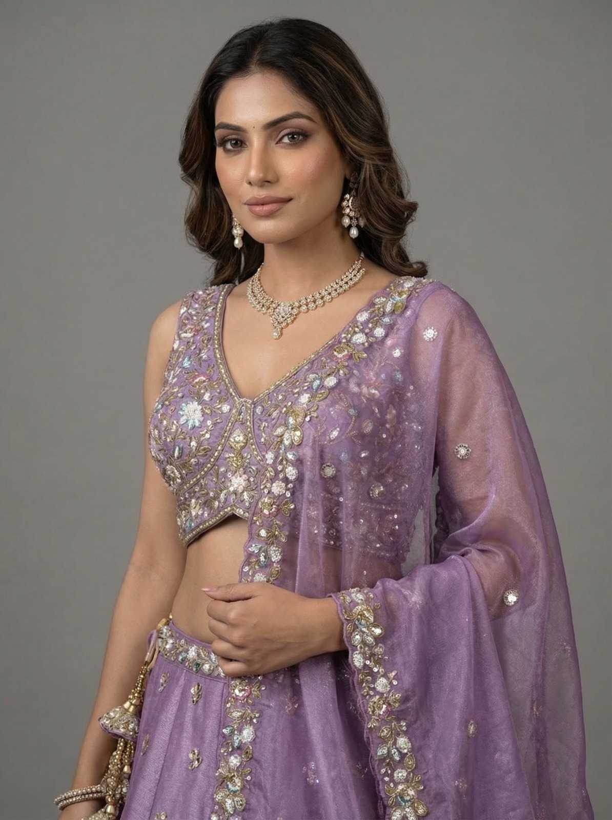YNF Wholesale Tissue Embroidered Lehenga  | Surat Manufacturer