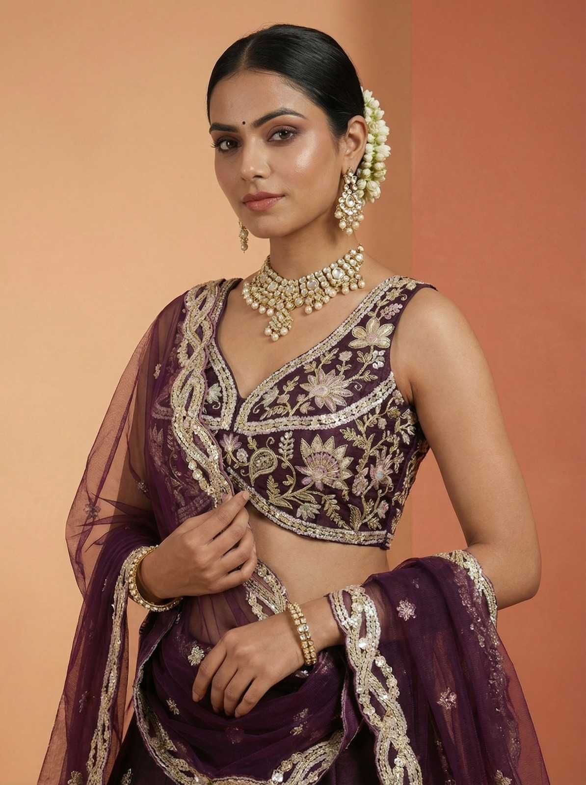 YNF Wholesale Tissue Embroidered Lehenga  | Surat Manufacturer