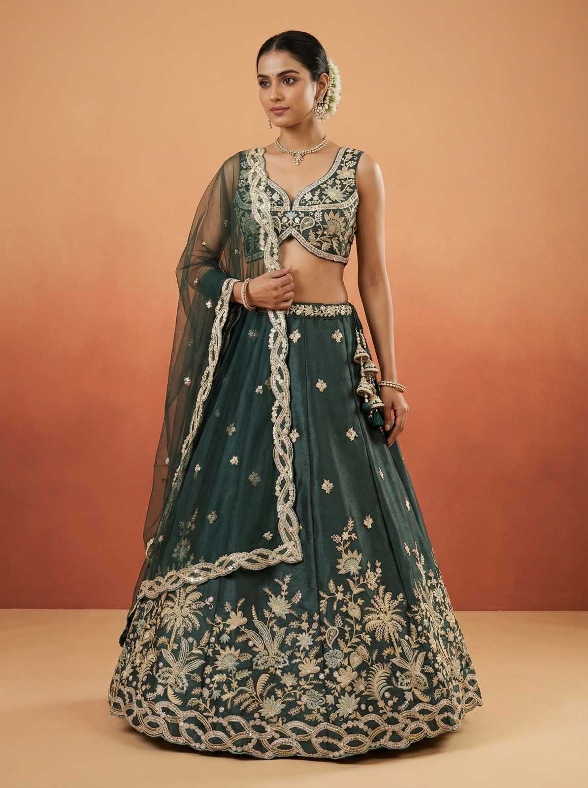 YNF Wholesale Tissue Embroidered Lehenga  | Surat Manufacturer