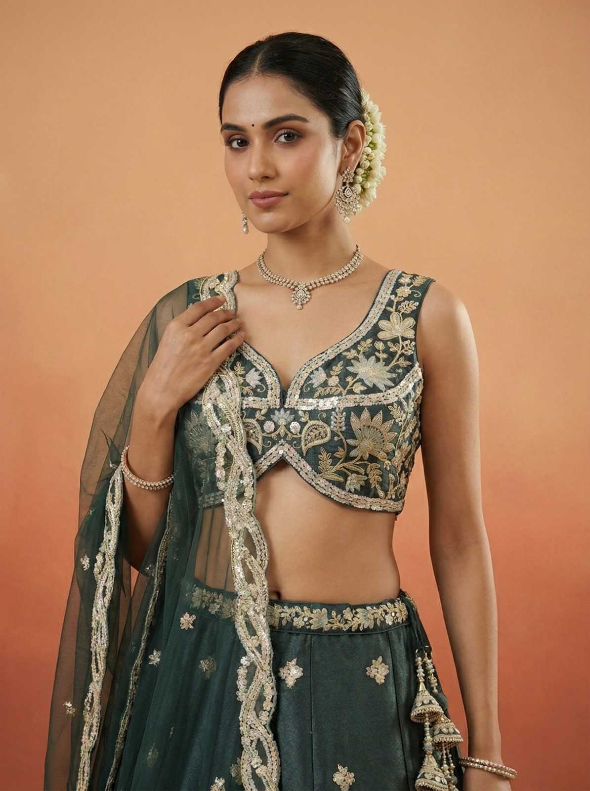 YNF Wholesale Tissue Embroidered Lehenga  | Surat Manufacturer