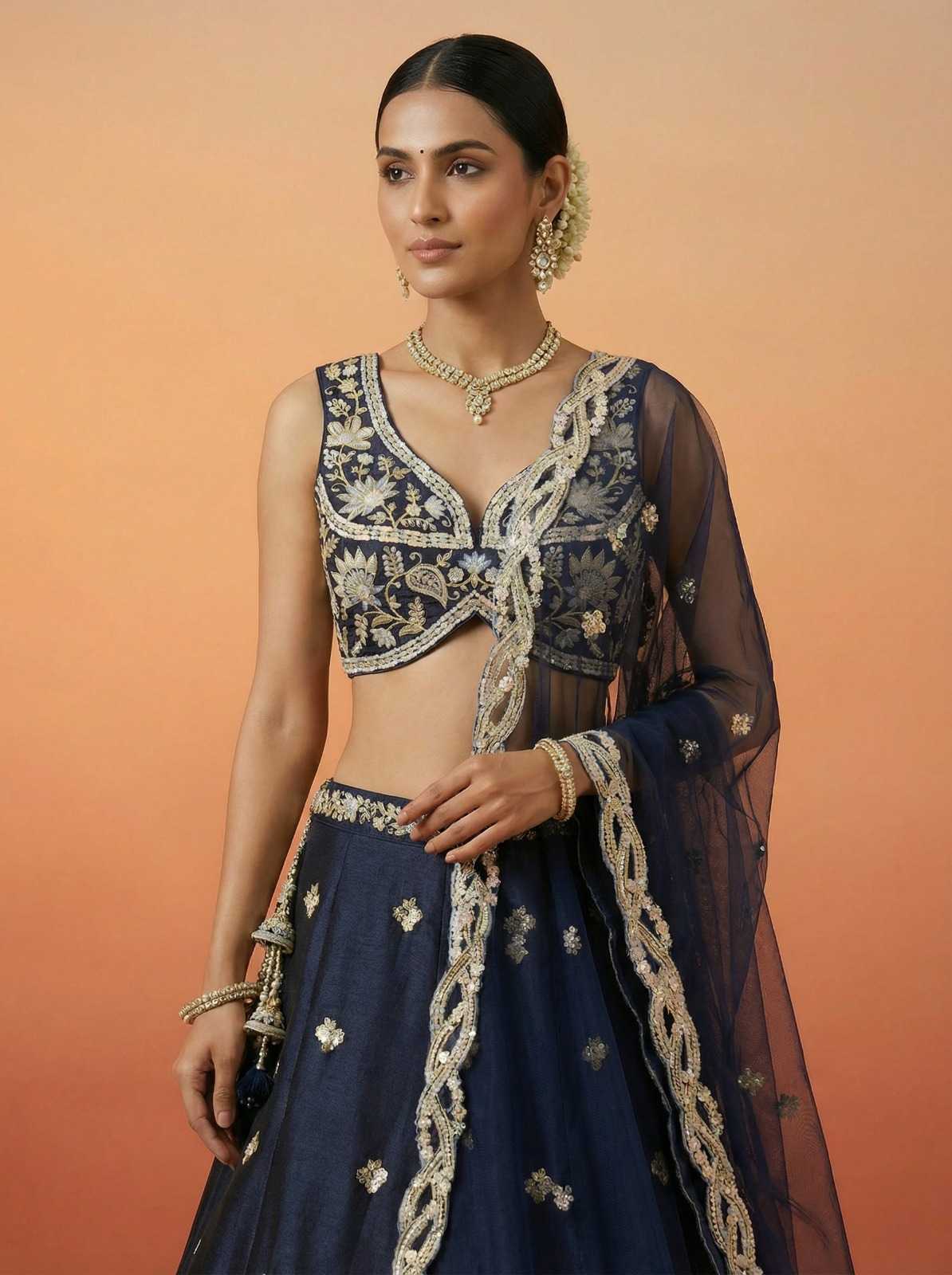 YNF Wholesale Tissue Embroidered Lehenga  | Surat Manufacturer