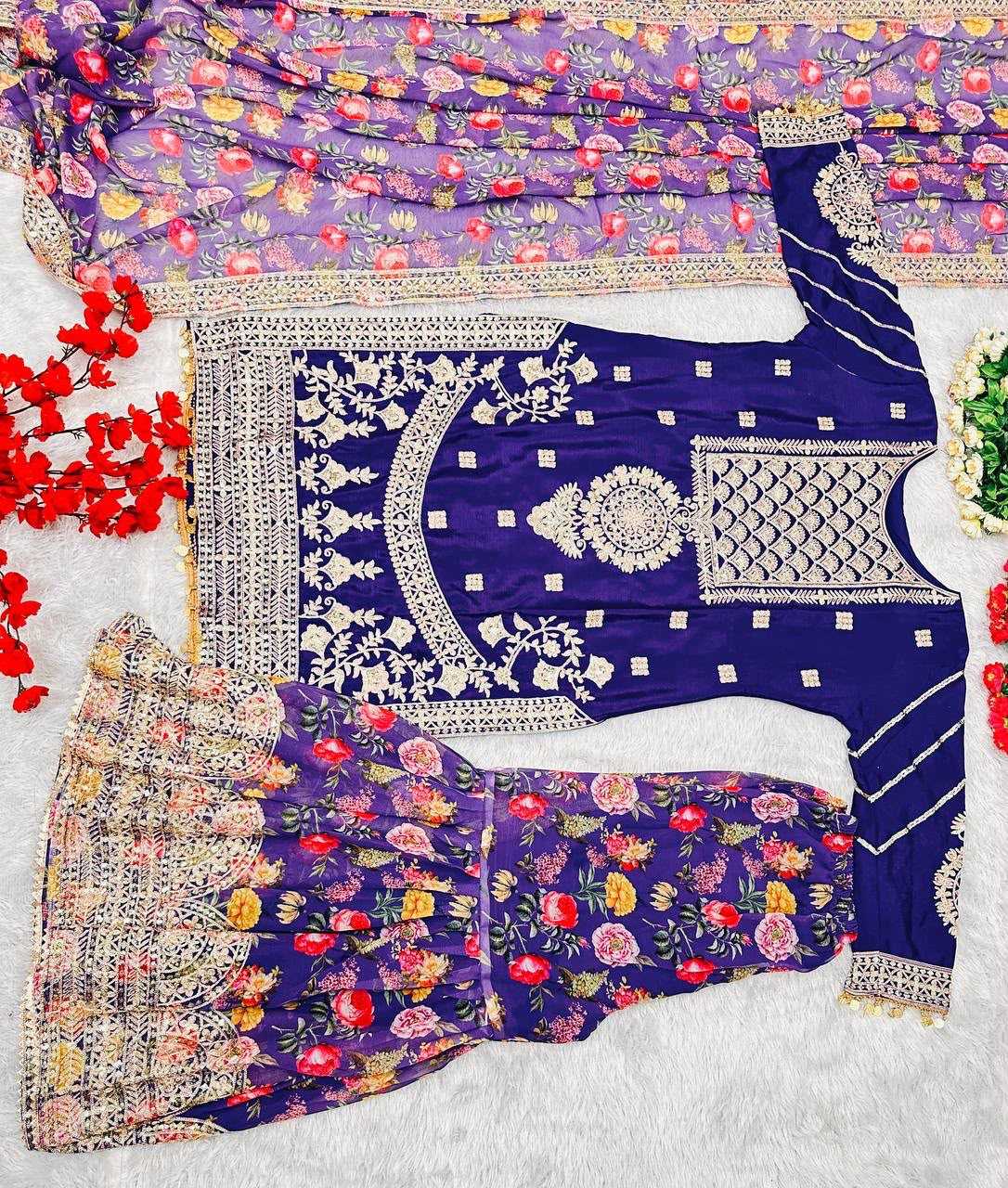 YNF Wholesale Chinon Silk Palazzo Suit  | Surat Manufacturer