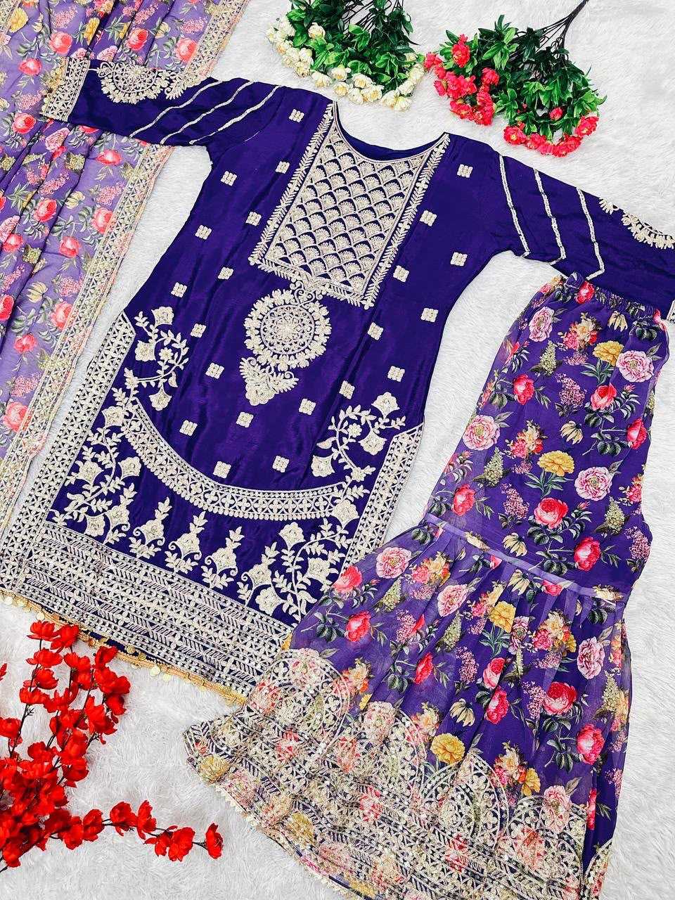 YNF Wholesale Chinon Silk Palazzo Suit  | Surat Manufacturer