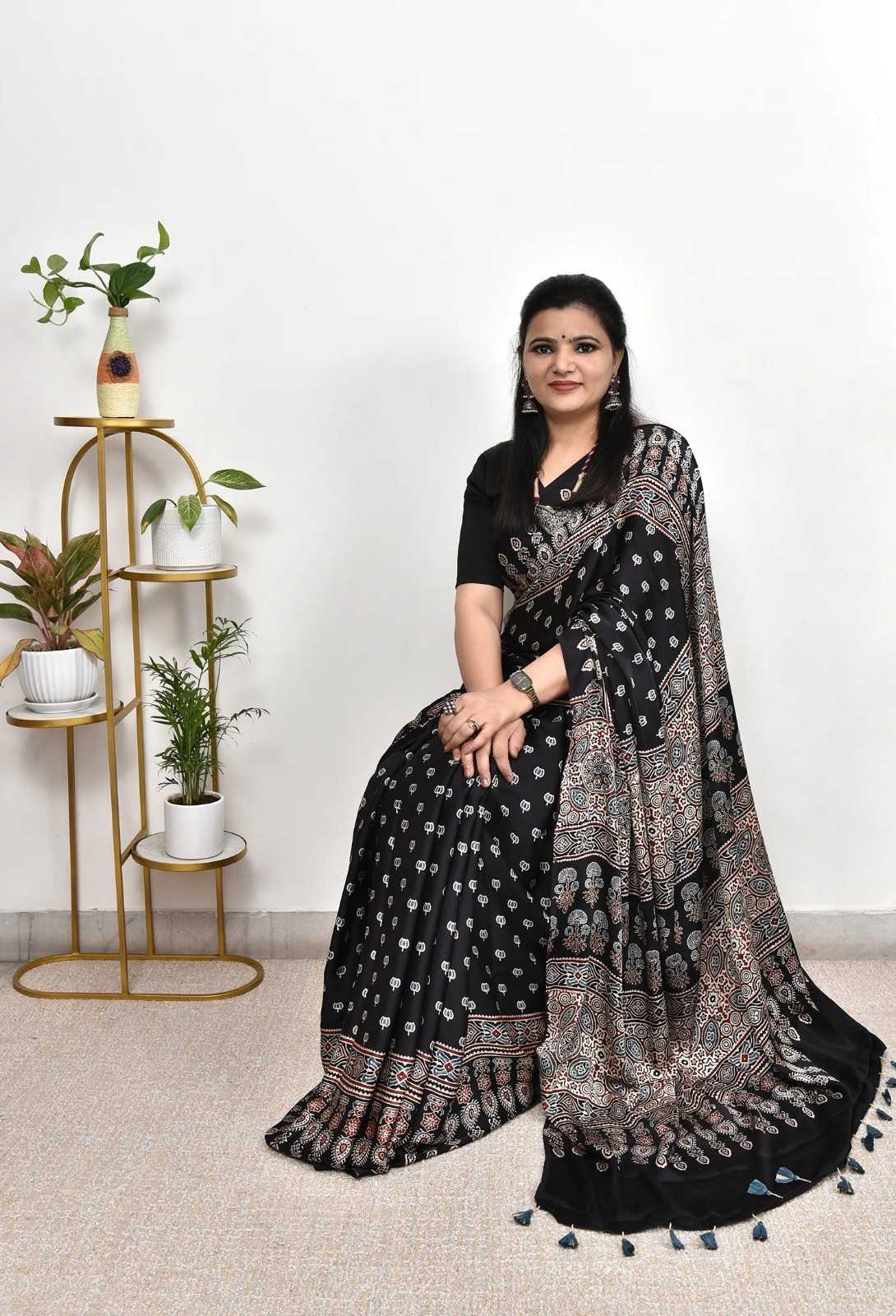 YNF Wholesale Crepe Silk Ajrakh Sarees  | Surat Manufacturer