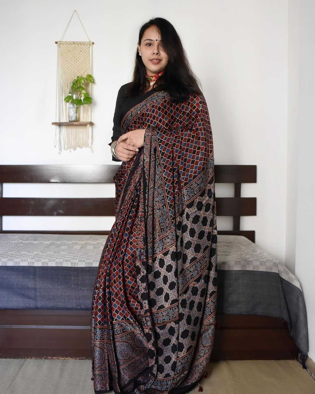 YNF Wholesale Muslin Silk Soft Silk Sarees KESH583 Ajrakh | Surat Manufacturer