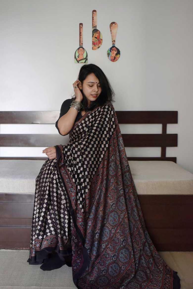 YNF Wholesale Muslin Silk Soft Silk Sarees KESH583 Ajrakh | Surat Manufacturer