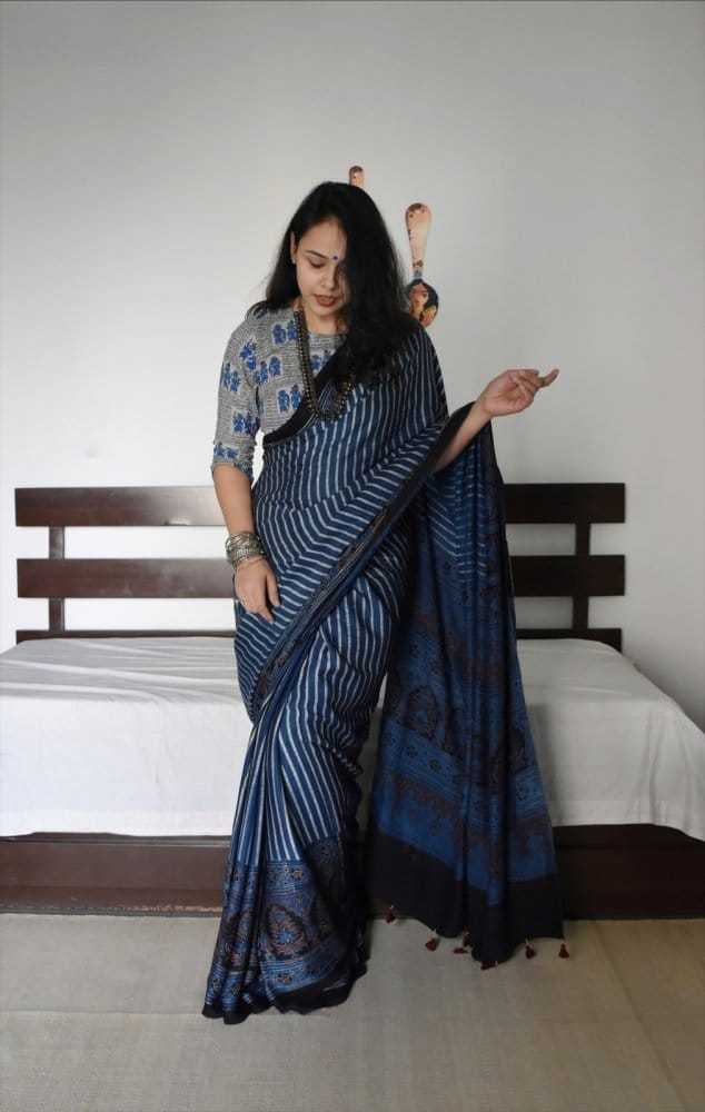 YNF Wholesale Muslin Silk Soft Silk Sarees KESH583 Ajrakh | Surat Manufacturer