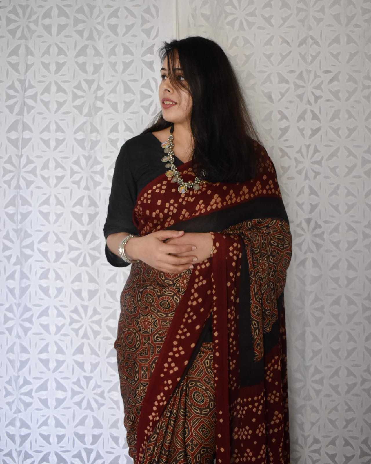 YNF Wholesale Muslin Silk Soft Silk Sarees KESH583 Ajrakh | Surat Manufacturer
