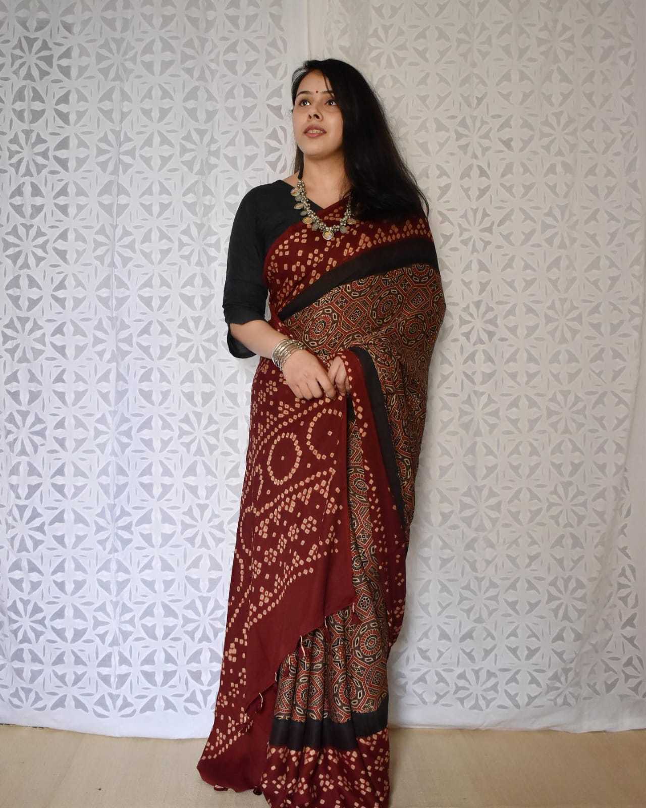 YNF Wholesale Muslin Silk Soft Silk Sarees KESH583 Ajrakh | Surat Manufacturer