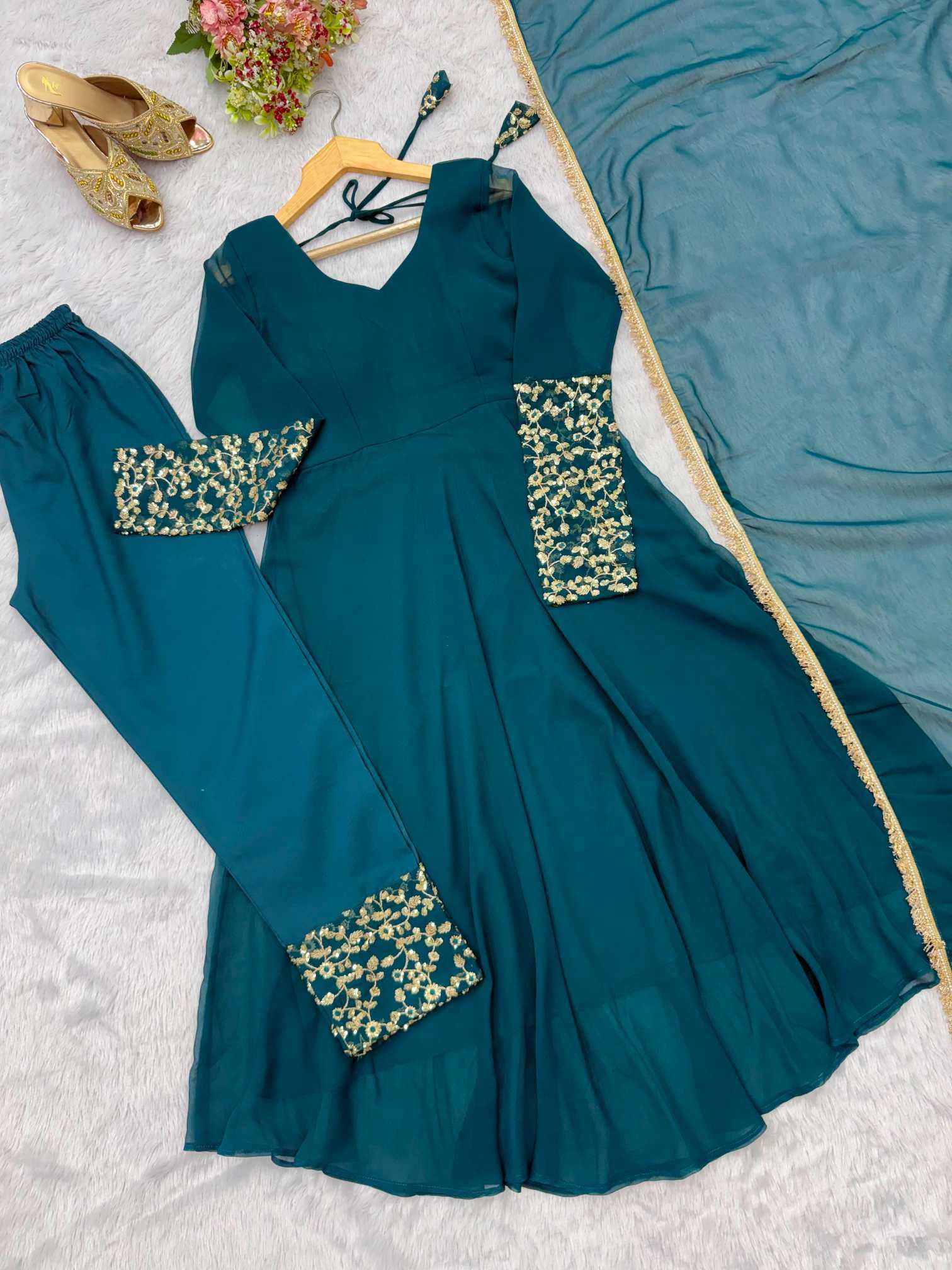 YNF Wholesale Georgette Embroidery Gowns  | Surat Manufacturer