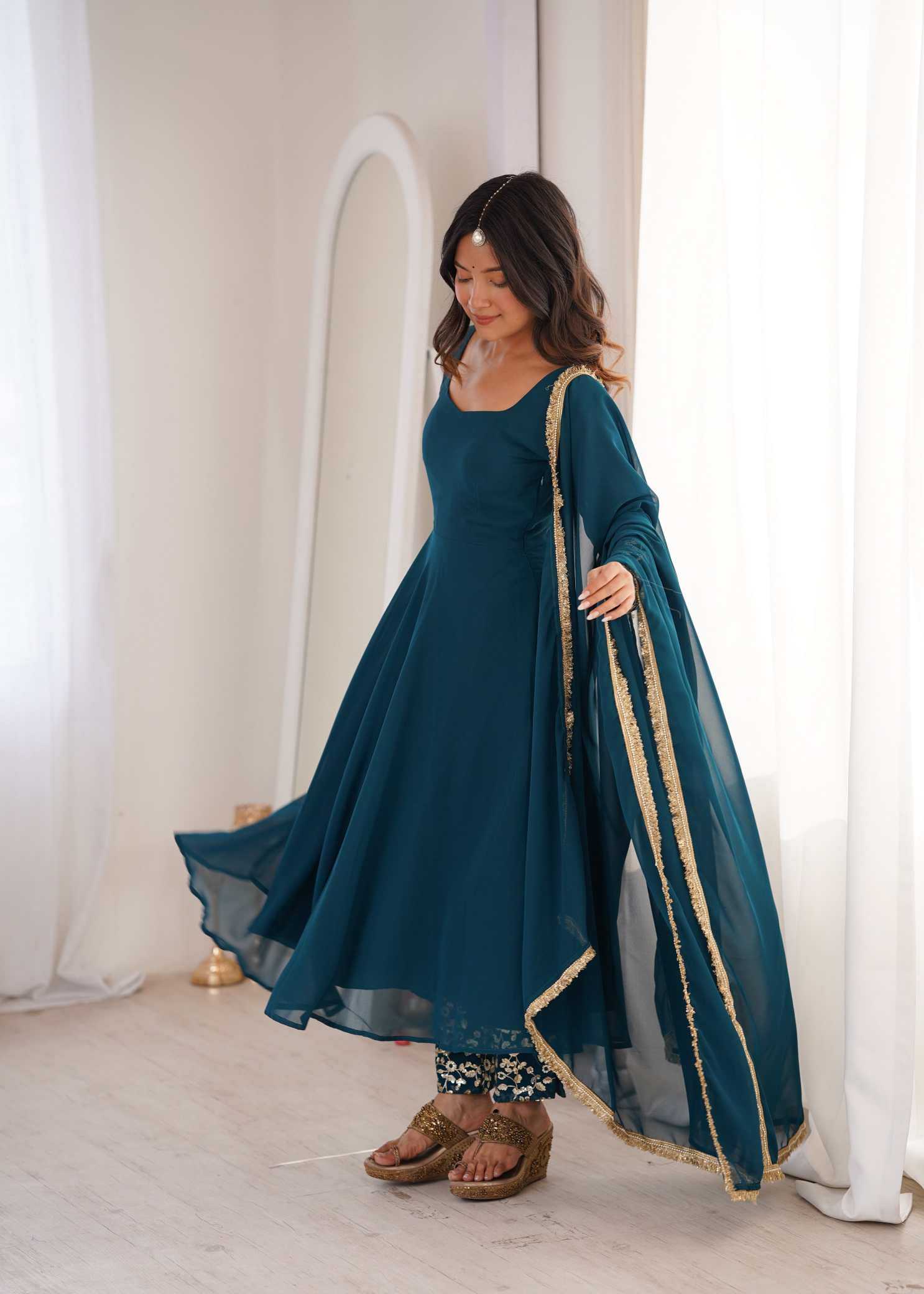 YNF Wholesale Georgette Embroidery Gowns  | Surat Manufacturer
