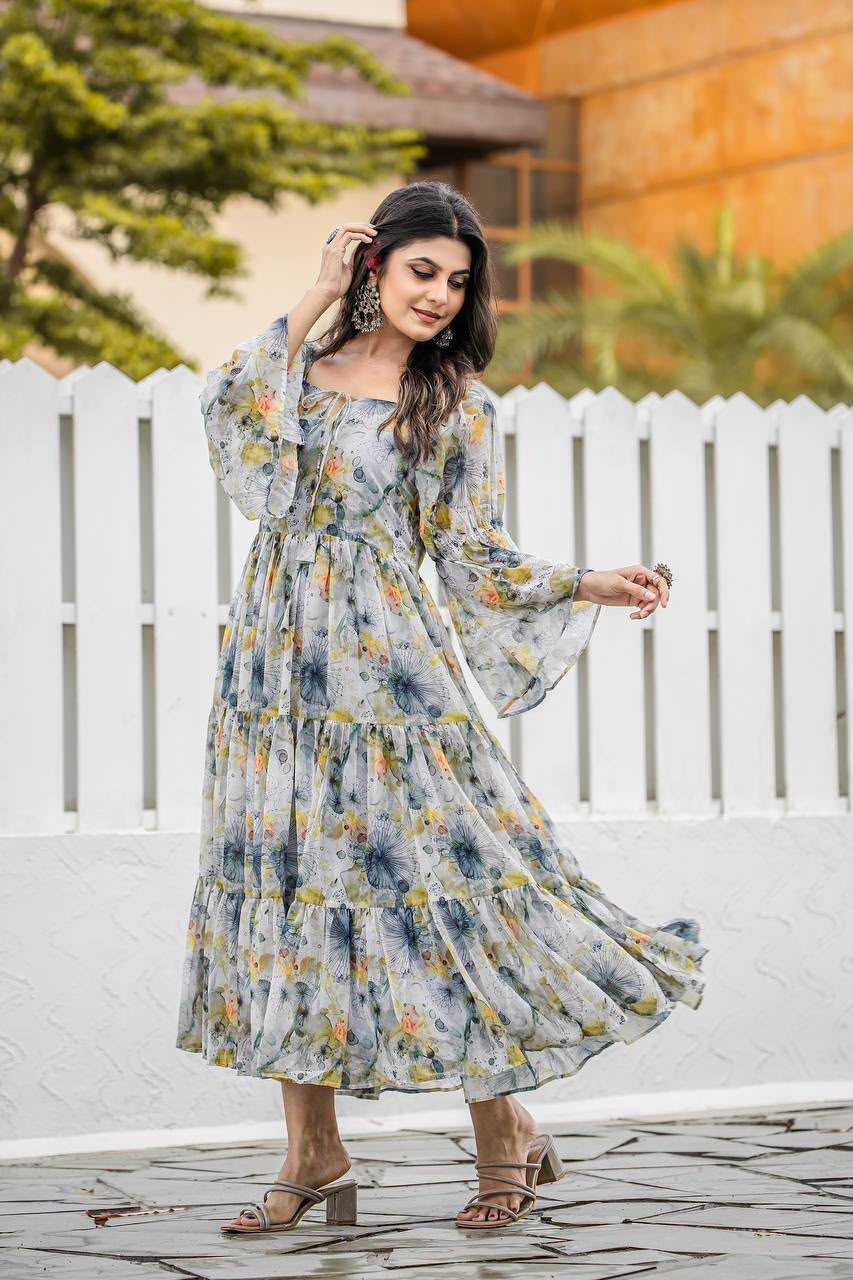 YNF Wholesale Faux Georgette Printed Gowns  | Surat Manufacturer
