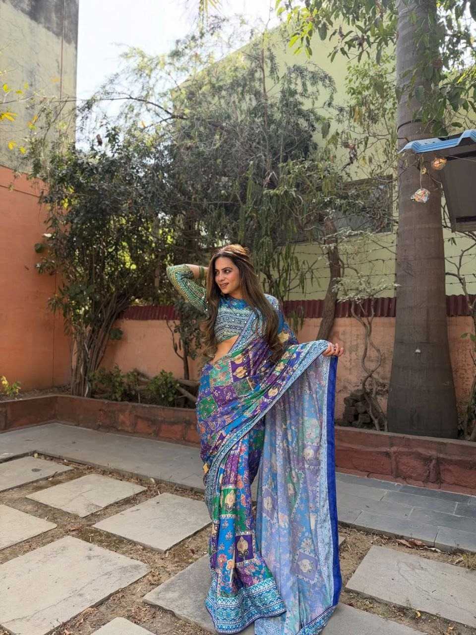 YNF Wholesale Chinon Silk Mirror Work Saree  | Surat Manufacturer