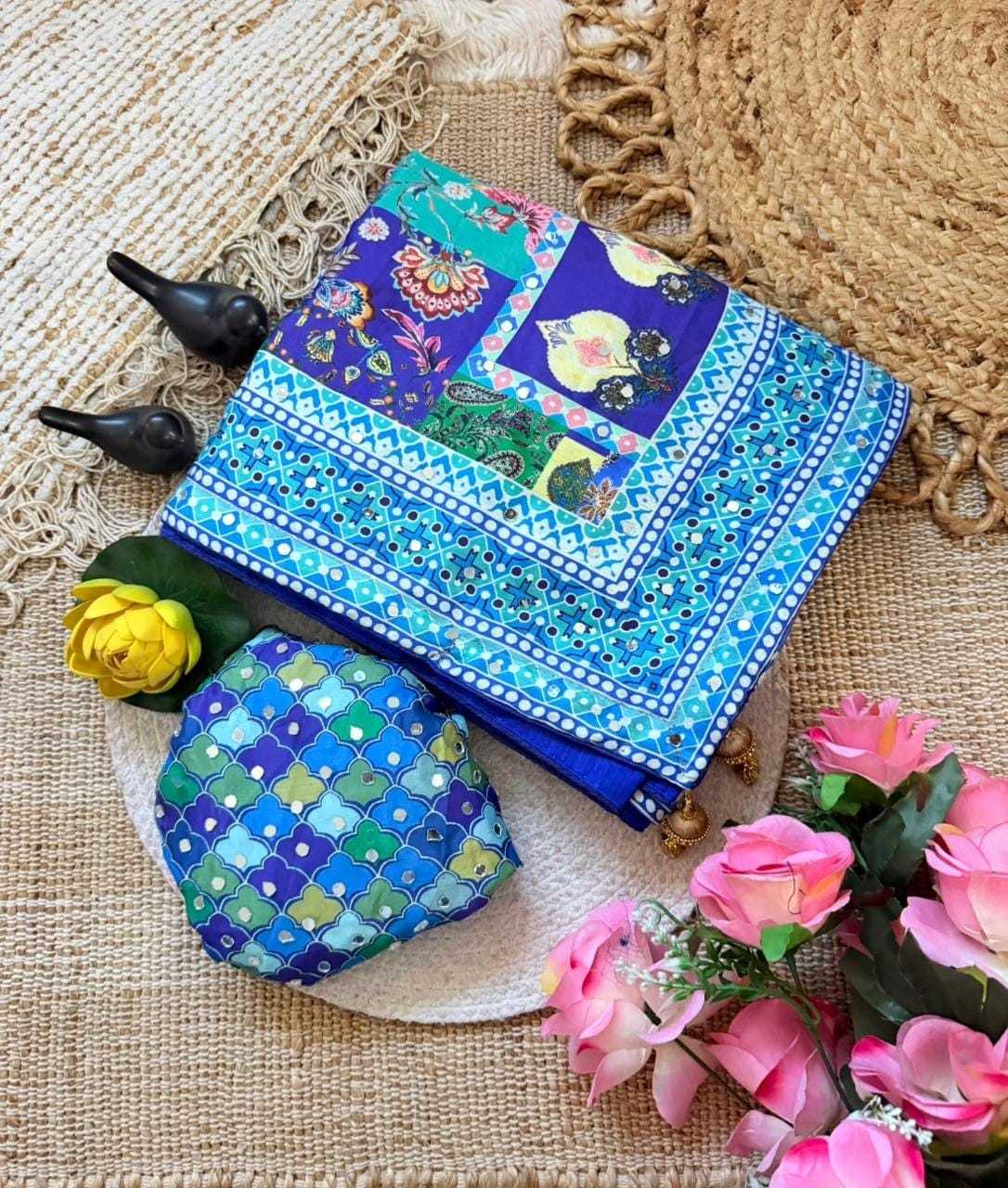 YNF Wholesale Chinon Silk Mirror Work Saree  | Surat Manufacturer