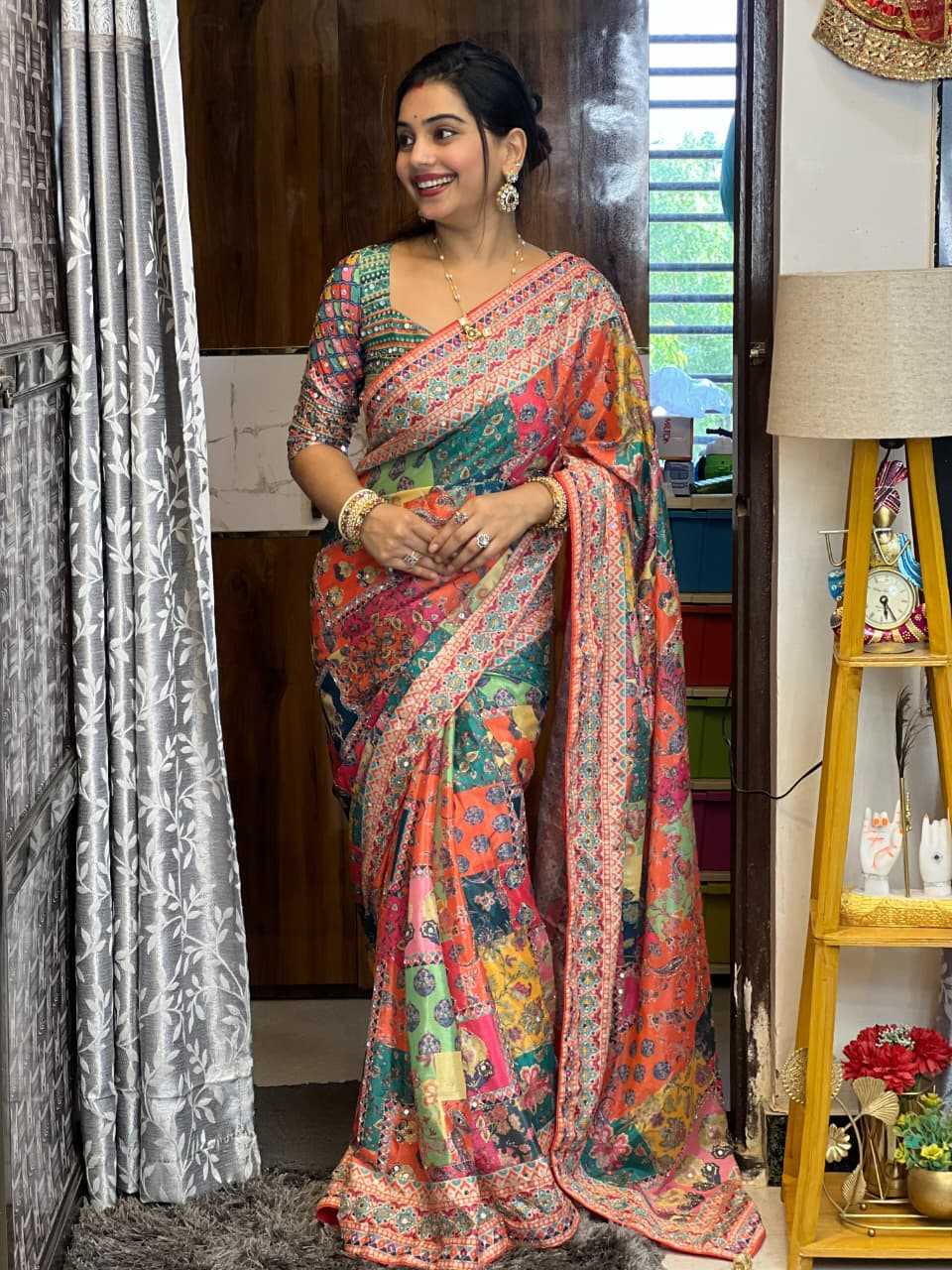 YNF Wholesale Chinon Silk Mirror Work Saree  | Surat Manufacturer