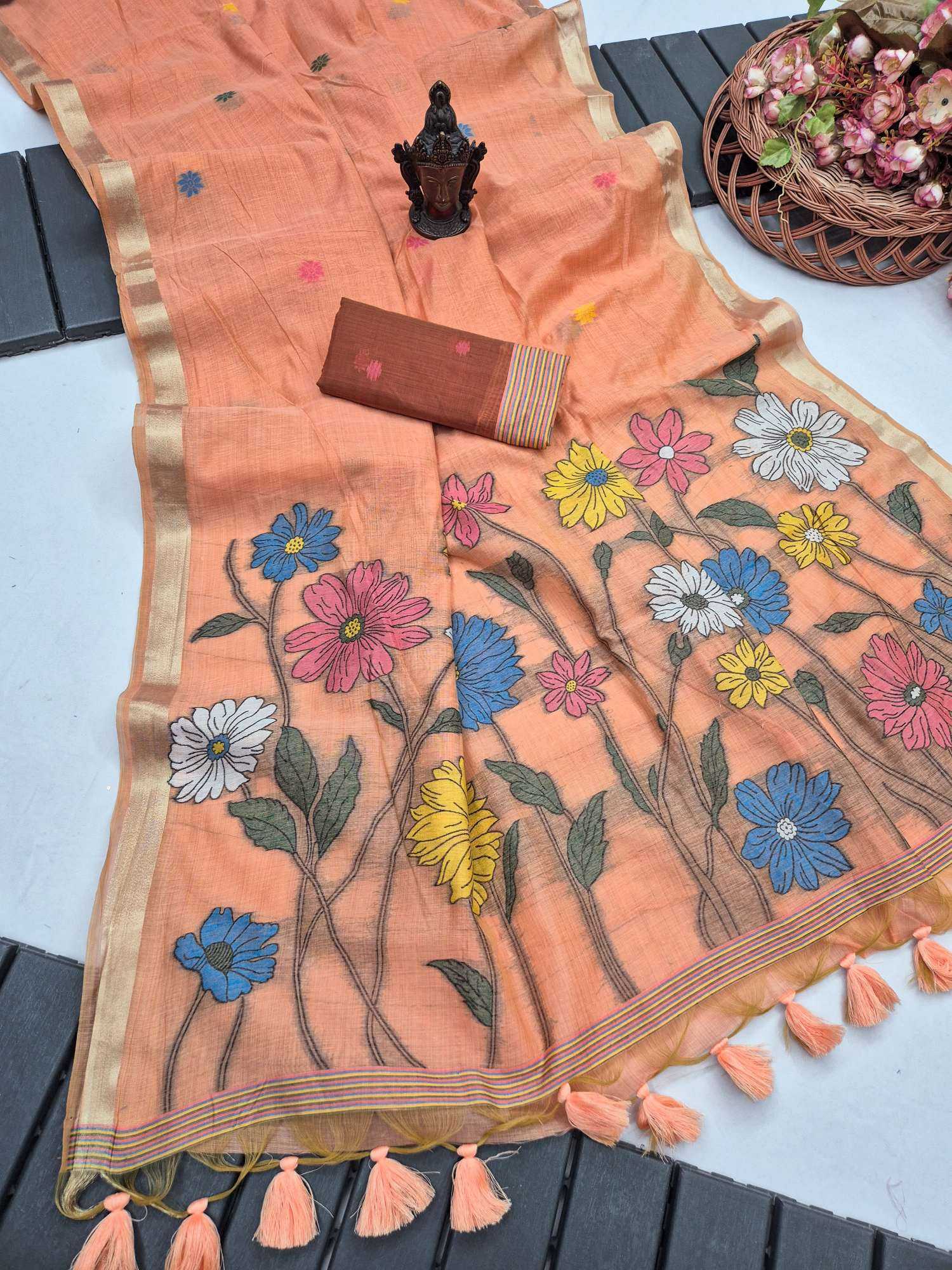 YNF Wholesale Cotton Zari Border Sarees KESH634 Flowers | Surat Manufacturer