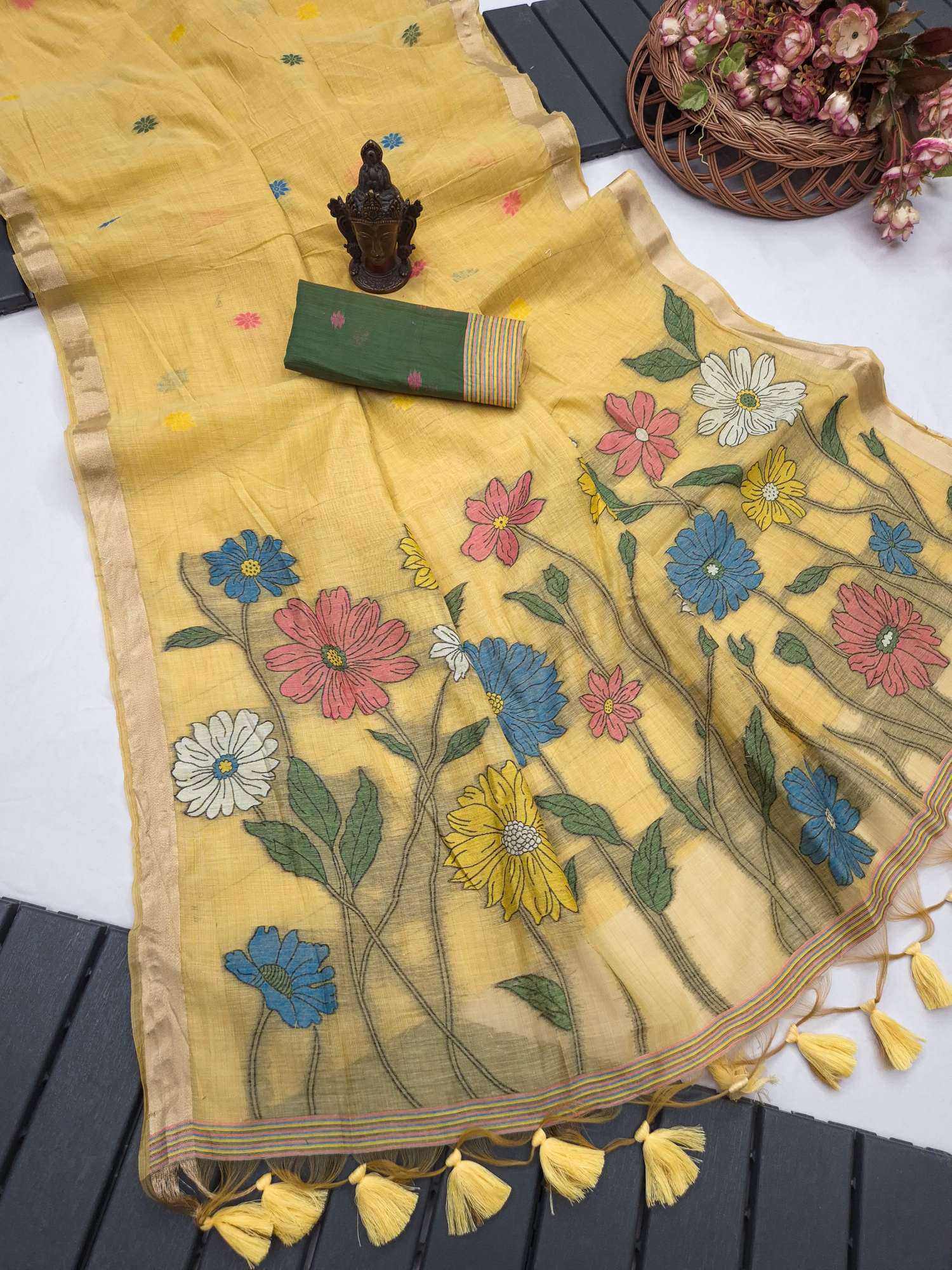 YNF Wholesale Cotton Zari Border Sarees KESH634 Flowers | Surat Manufacturer