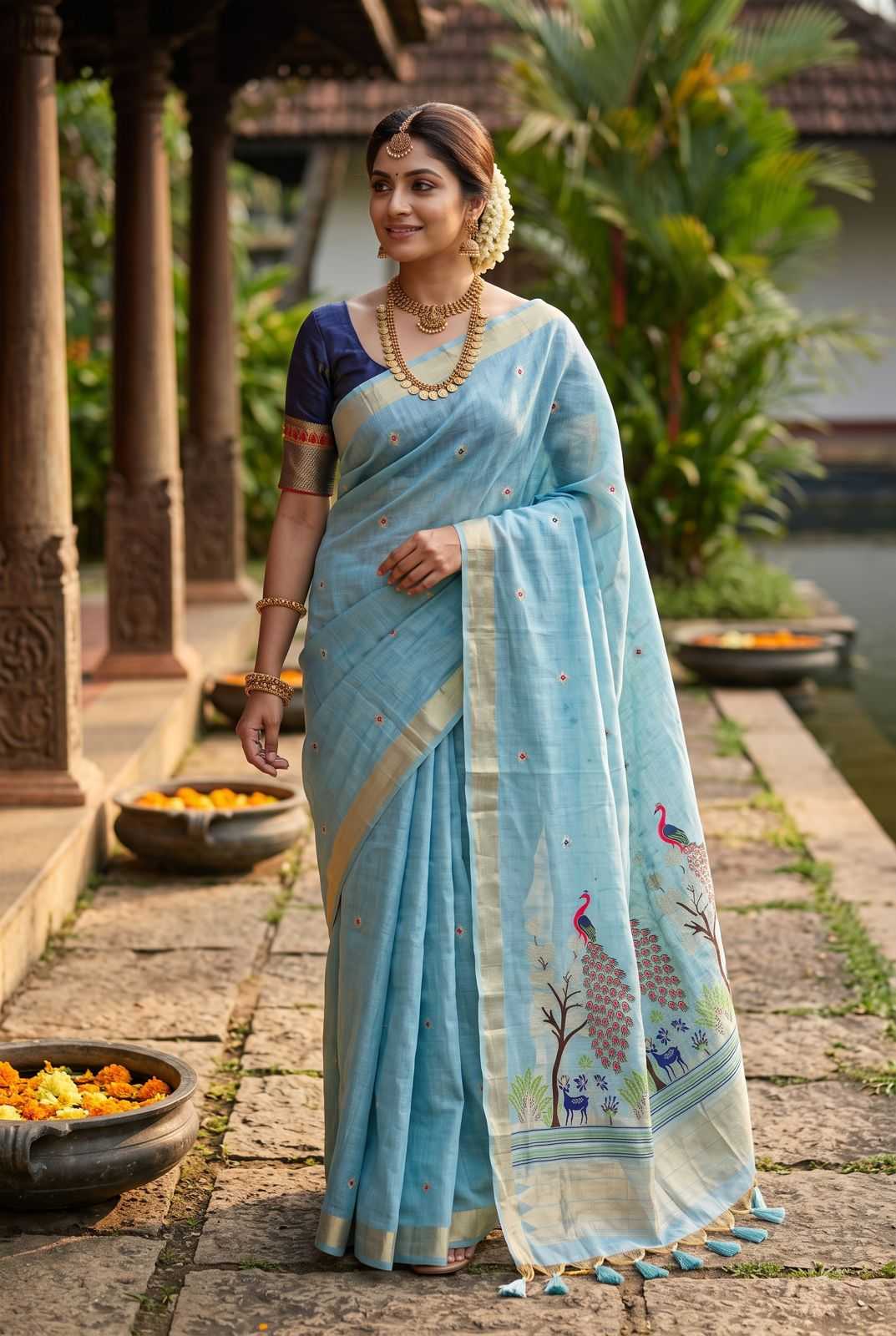 YNF Wholesale Cotton Zari Border Sarees KESH634 Vantara | Surat Manufacturer