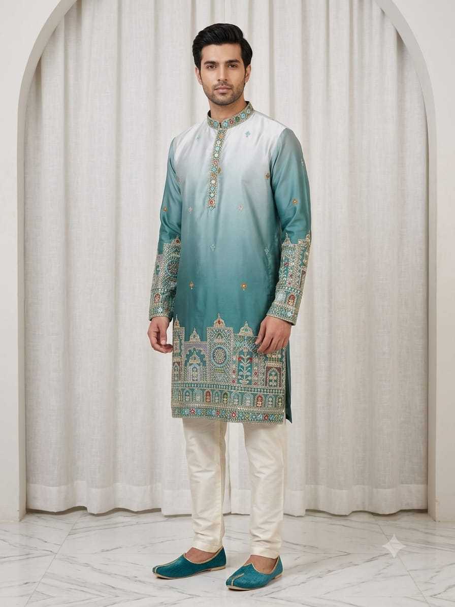 YNF Wholesale Malay Satin Silk Mens Kurta Pyjama KESH650 Bac | Surat Manufacturer