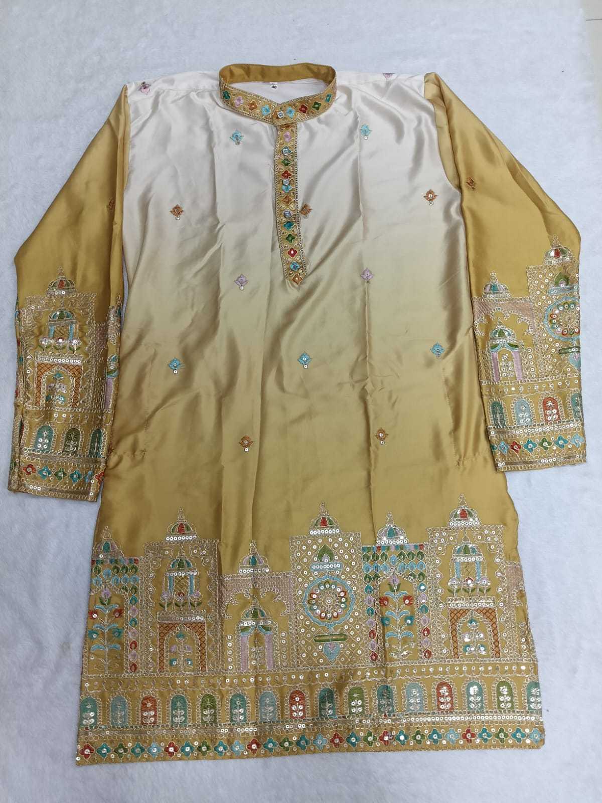 YNF Wholesale Malay Satin Silk Mens Kurta Pyjama KESH650 Bac | Surat Manufacturer