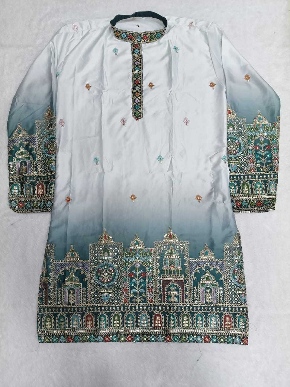 YNF Wholesale Malay Satin Silk Mens Kurta Pyjama KESH650 Bac | Surat Manufacturer