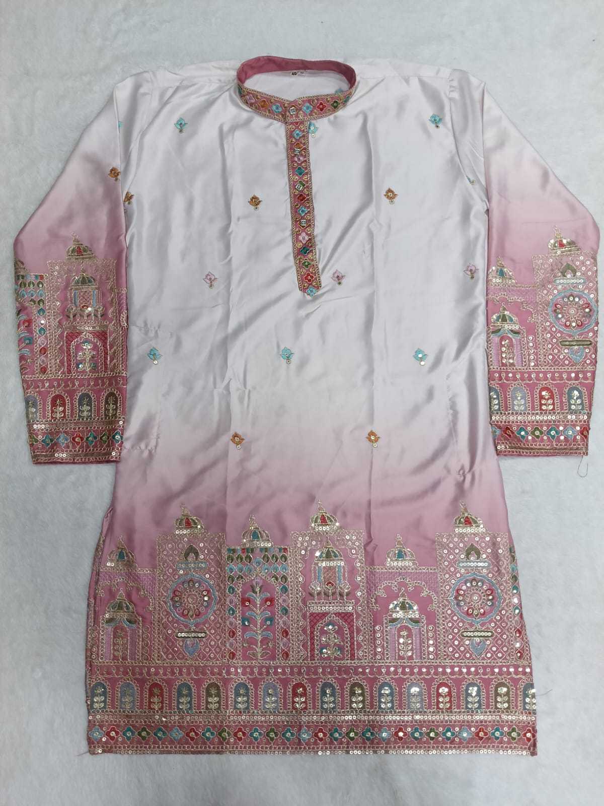 YNF Wholesale Malay Satin Silk Mens Kurta Pyjama KESH650 Bac | Surat Manufacturer