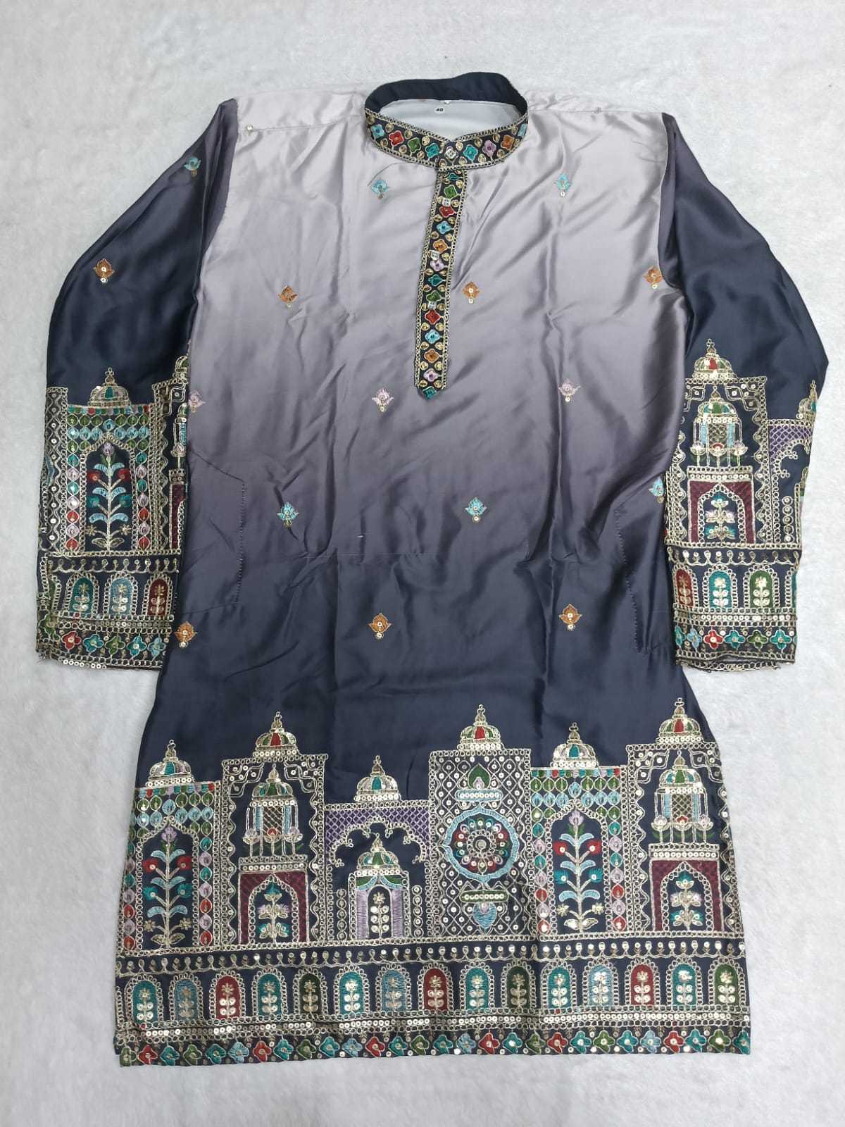 YNF Wholesale Malay Satin Silk Mens Kurta Pyjama KESH650 Bac | Surat Manufacturer