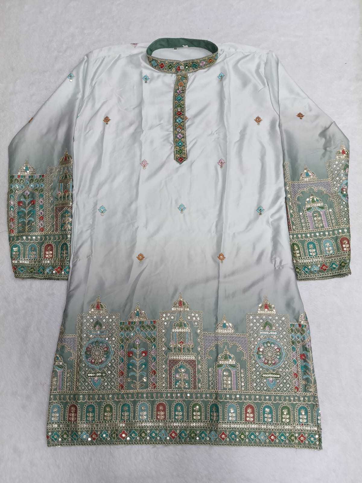 YNF Wholesale Malay Satin Silk Mens Kurta Pyjama KESH650 Bac | Surat Manufacturer