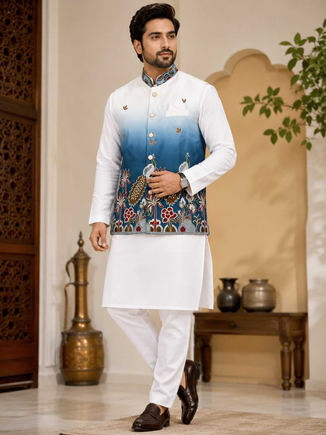 YNF Wholesale Malay Satin Silk Mens Kurta Pyjama KESH650 Koti | Surat Manufacturer