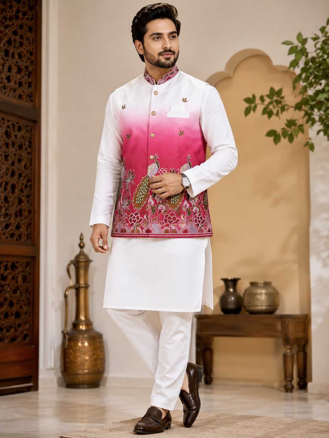YNF Wholesale Malay Satin Silk Mens Kurta Pyjama KESH650 Koti | Surat Manufacturer