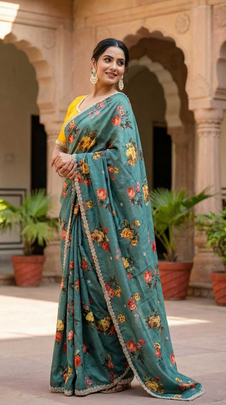 YNF Wholesale Chinon Printed Sarees  | Surat Manufacturer