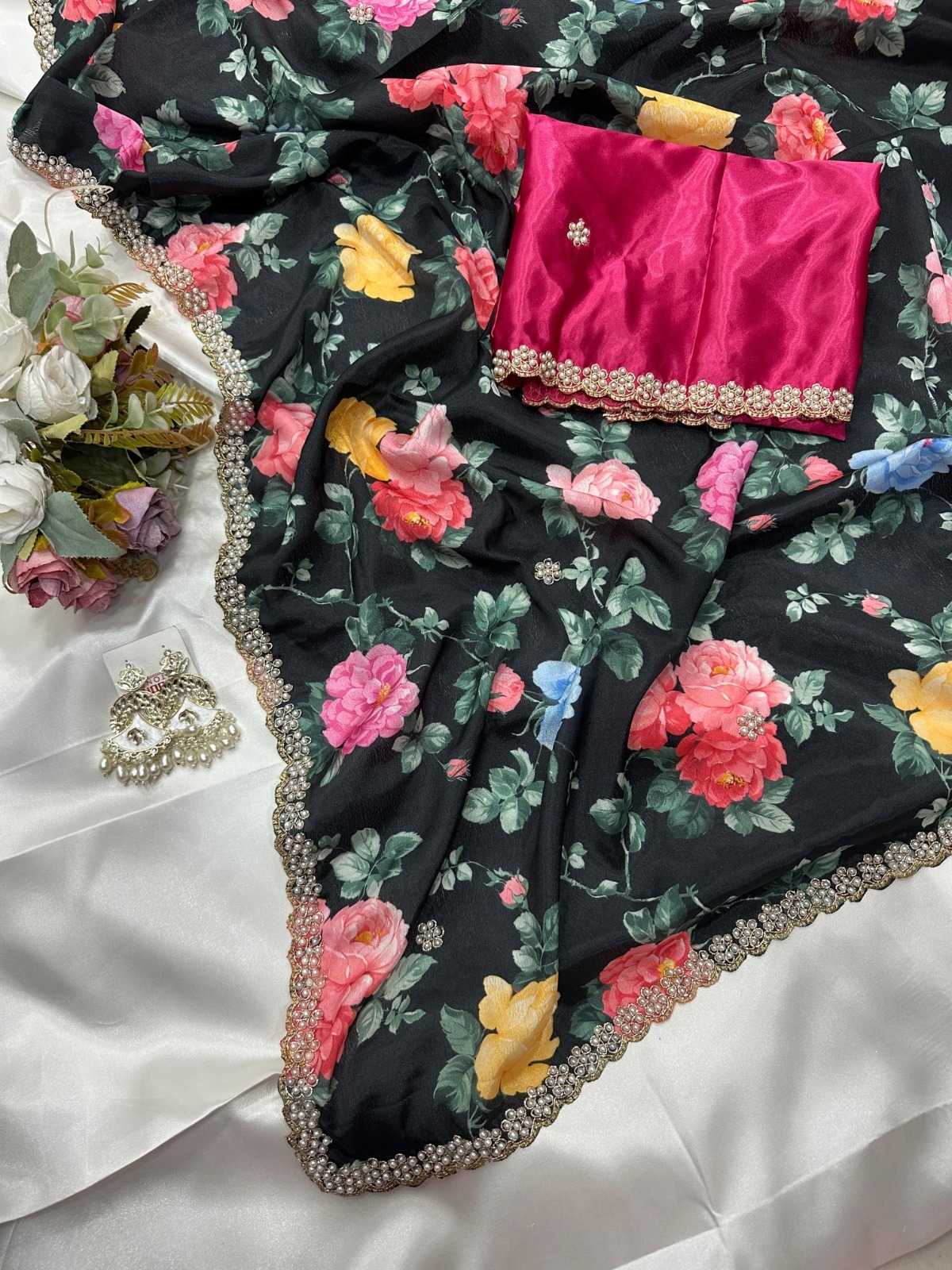 YNF Wholesale Chinon Printed Sarees  | Surat Manufacturer