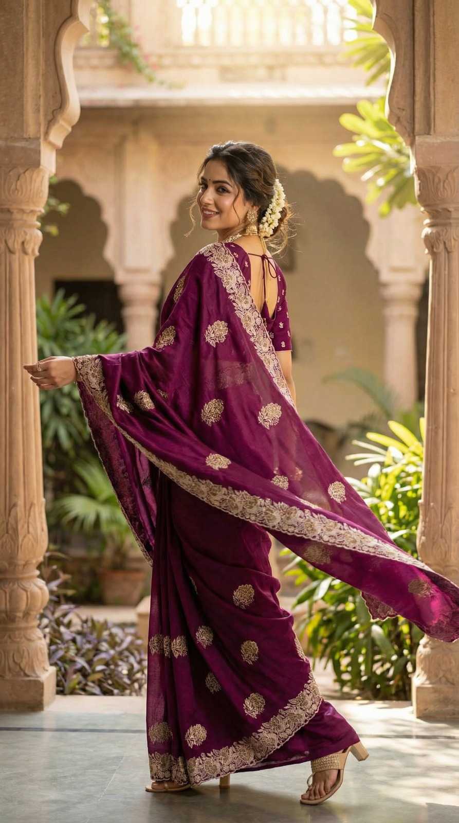 YNF Wholesale Soft Vichitra Stone Work Saree KESH651 Rani Vichitra | Surat Manufacturer