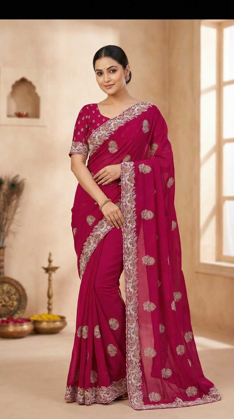 YNF Wholesale Soft Vichitra Stone Work Saree KESH651 Rani Vichitra | Surat Manufacturer