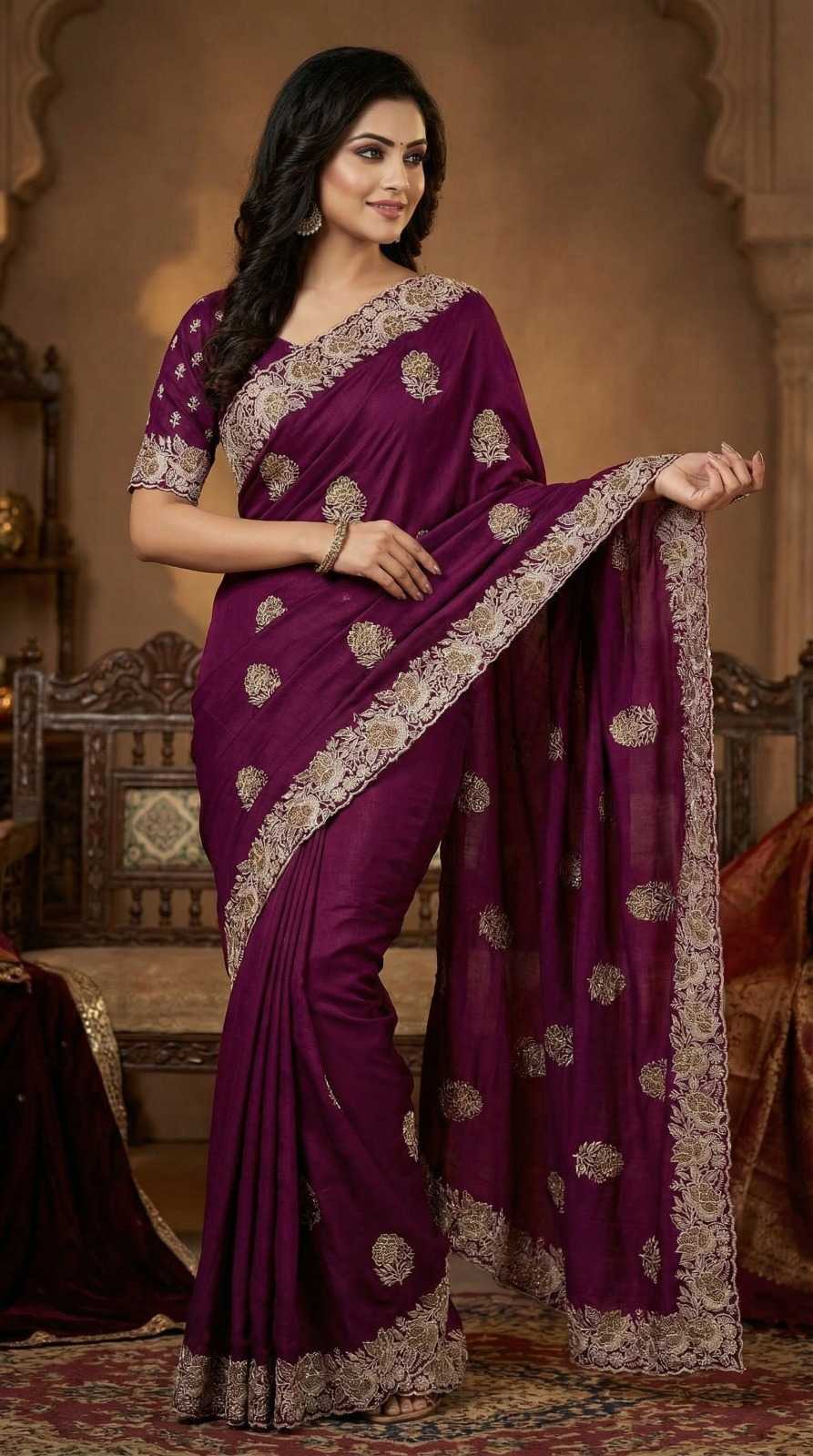YNF Wholesale Soft Vichitra Stone Work Saree KESH651 Rani Vichitra | Surat Manufacturer