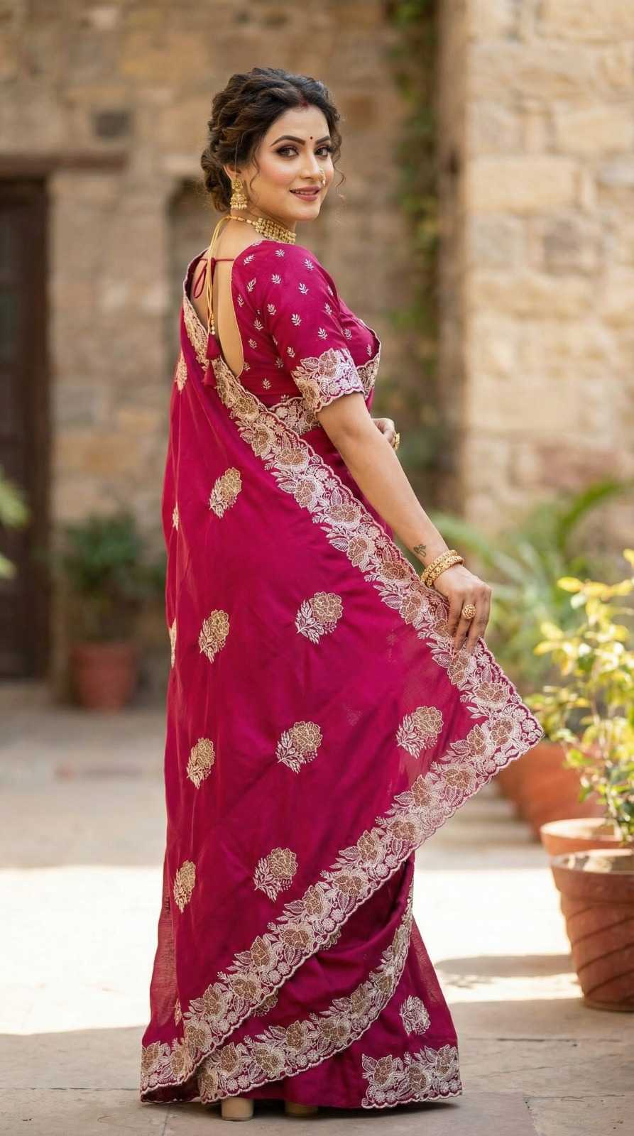 YNF Wholesale Soft Vichitra Stone Work Saree KESH651 Rani Vichitra | Surat Manufacturer