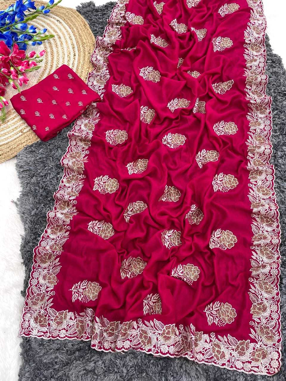 YNF Wholesale Soft Vichitra Stone Work Saree KESH651 Rani Vichitra | Surat Manufacturer