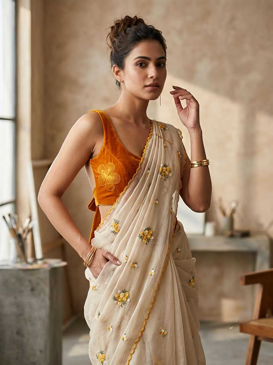 YNF Wholesale Premium Georgette Ready To Wear Sarees KESH673 STAR EMBROIDERY | Surat Manufacturer