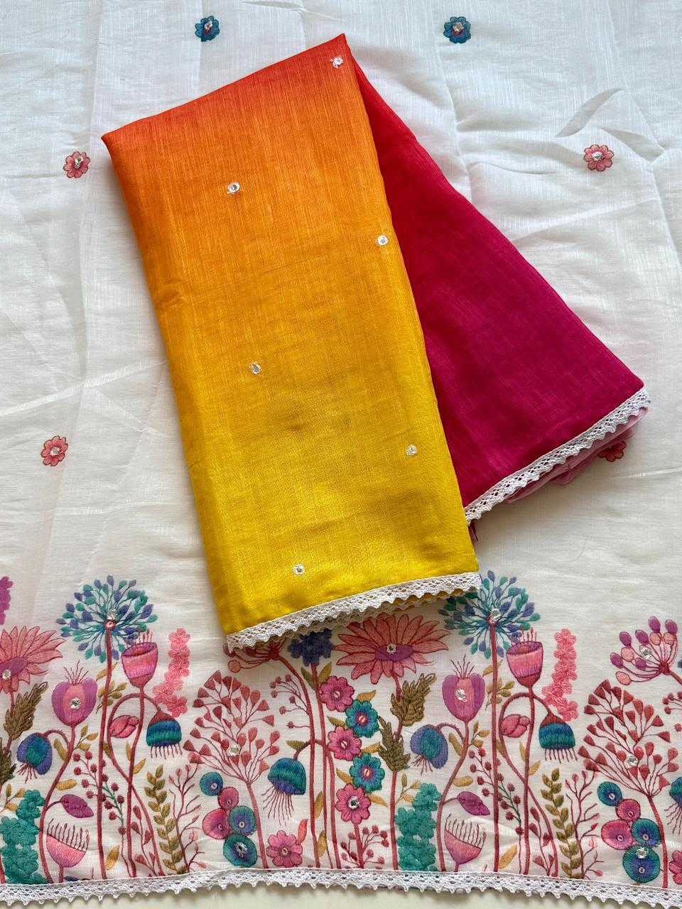 YNF Wholesale Linen Embroidered Sarees  | Surat Manufacturer