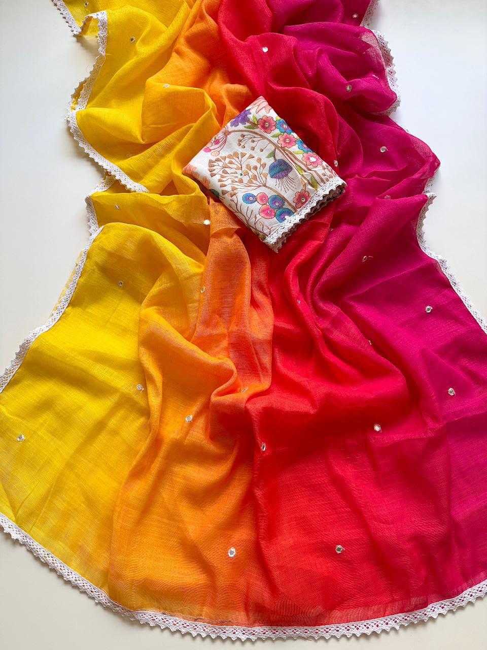 YNF Wholesale Linen Embroidered Sarees  | Surat Manufacturer